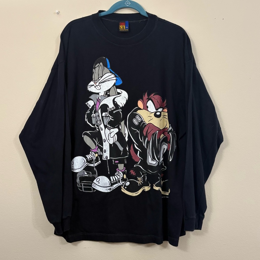 Vintage 1993 LOONEY TUNES BUGS BUNNY TAZ mens XL black Long Sleeve T-Shirt